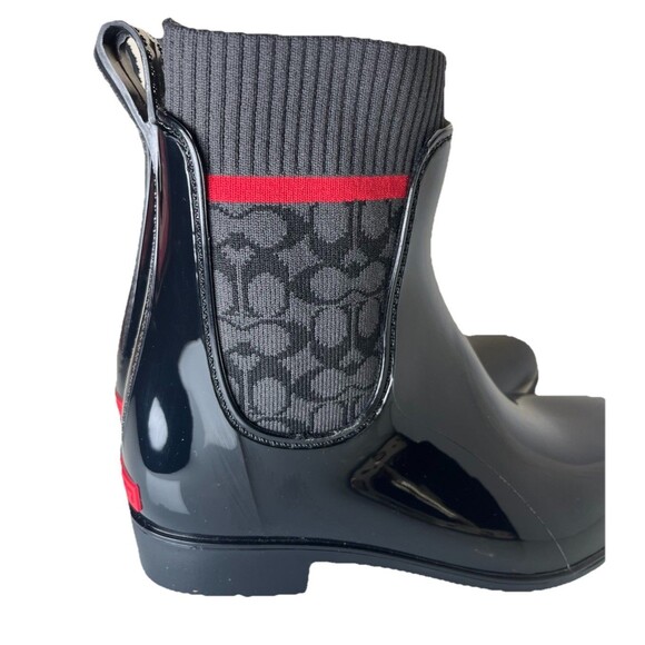 Coach Rivington Signature Logo Knit Black Pull-On Ankle Rain Boots Size 6 Bootie - Picture 8 of 12
